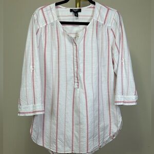 Nine West Breezy White Cotton Striped Tunic-Style Blouse * XL